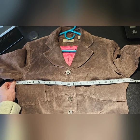 Women's I.E 100% SUEDE LEATHER Blazer Size M Brown - Picture 7 of 11